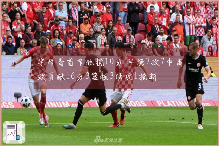 字母哥首节独揽10分 半场7投7中高效贡献16分3篮板3助攻1抢断
